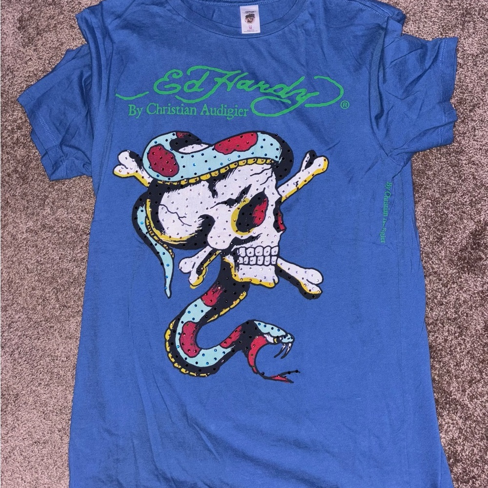 Men’s Don Ed Hardy Muscle Rhinestones T Shirt - medium